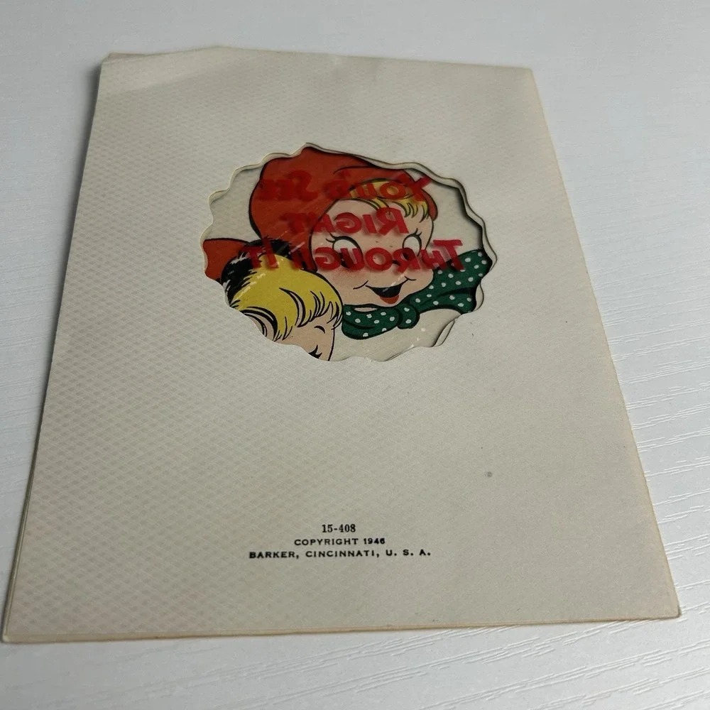 Vintage 1946 Christmas Greeting Card Retro Peek-Through Novelty Art Decor Unused